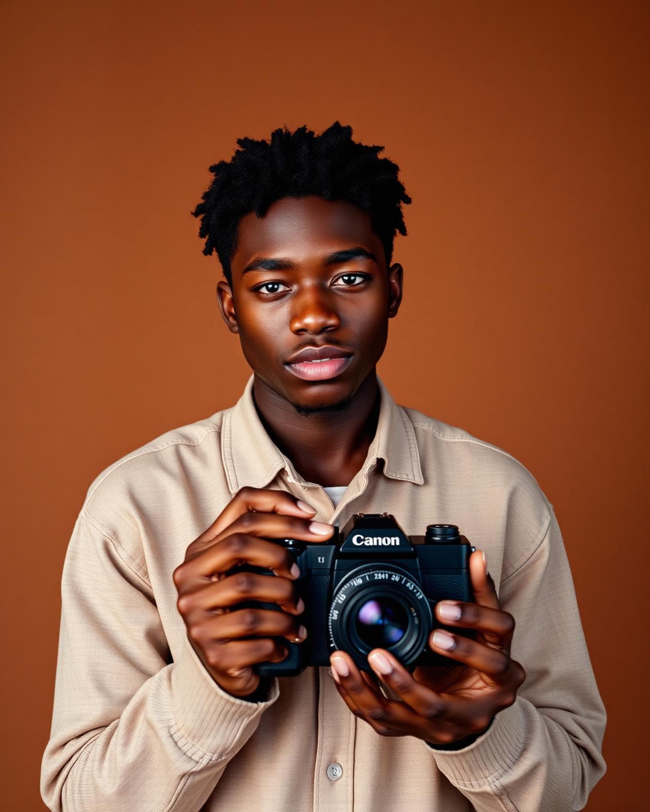 A photography studio set up for a portrait shoot