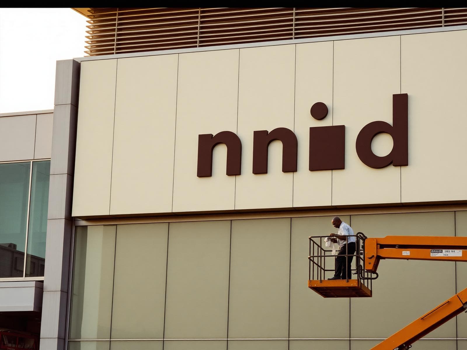 Fabricated signage being installed